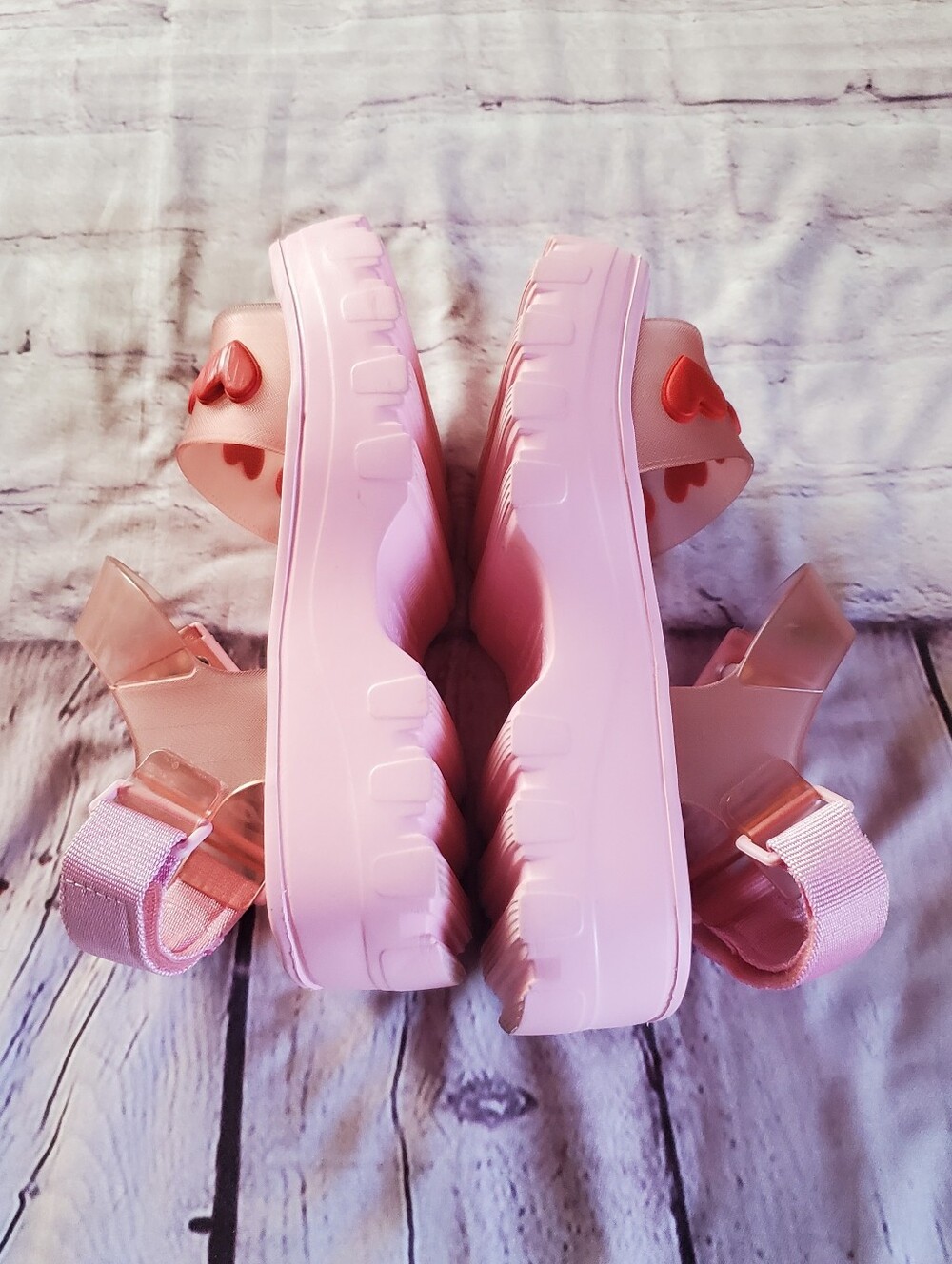 Melissa x Lazy Oaf Pink Platform Sandals with Red Heart Accents - Picture 5 of 13